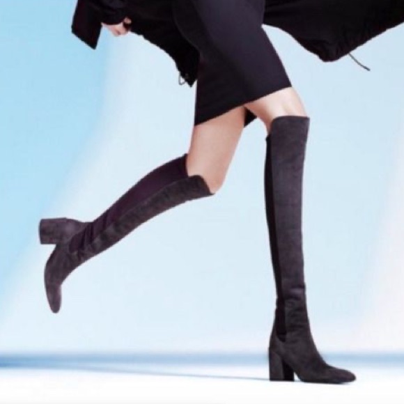 Stuart Weitzman Halftime Suede Boots, Slate Gray - Picture 2 of 10